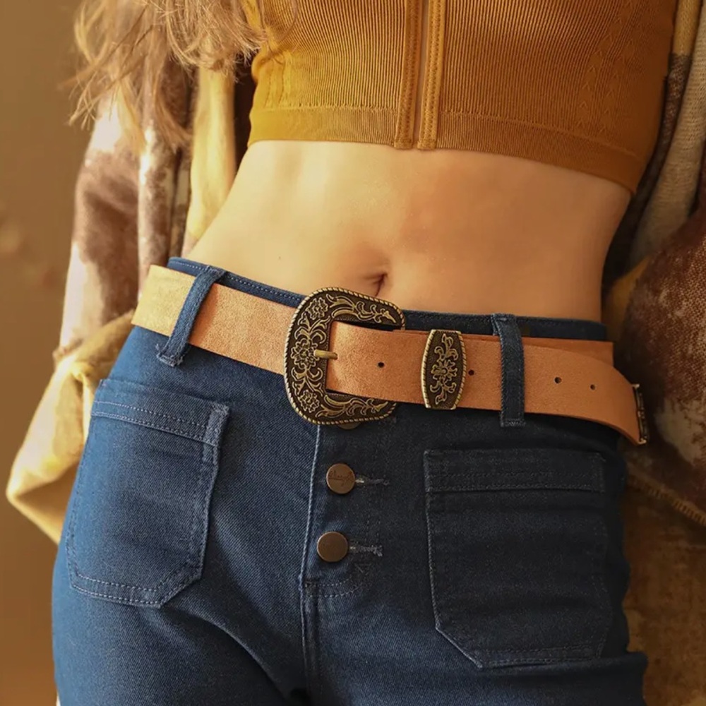 Southwestern Design Belt Camel with Gold Buckle NWT OSFA